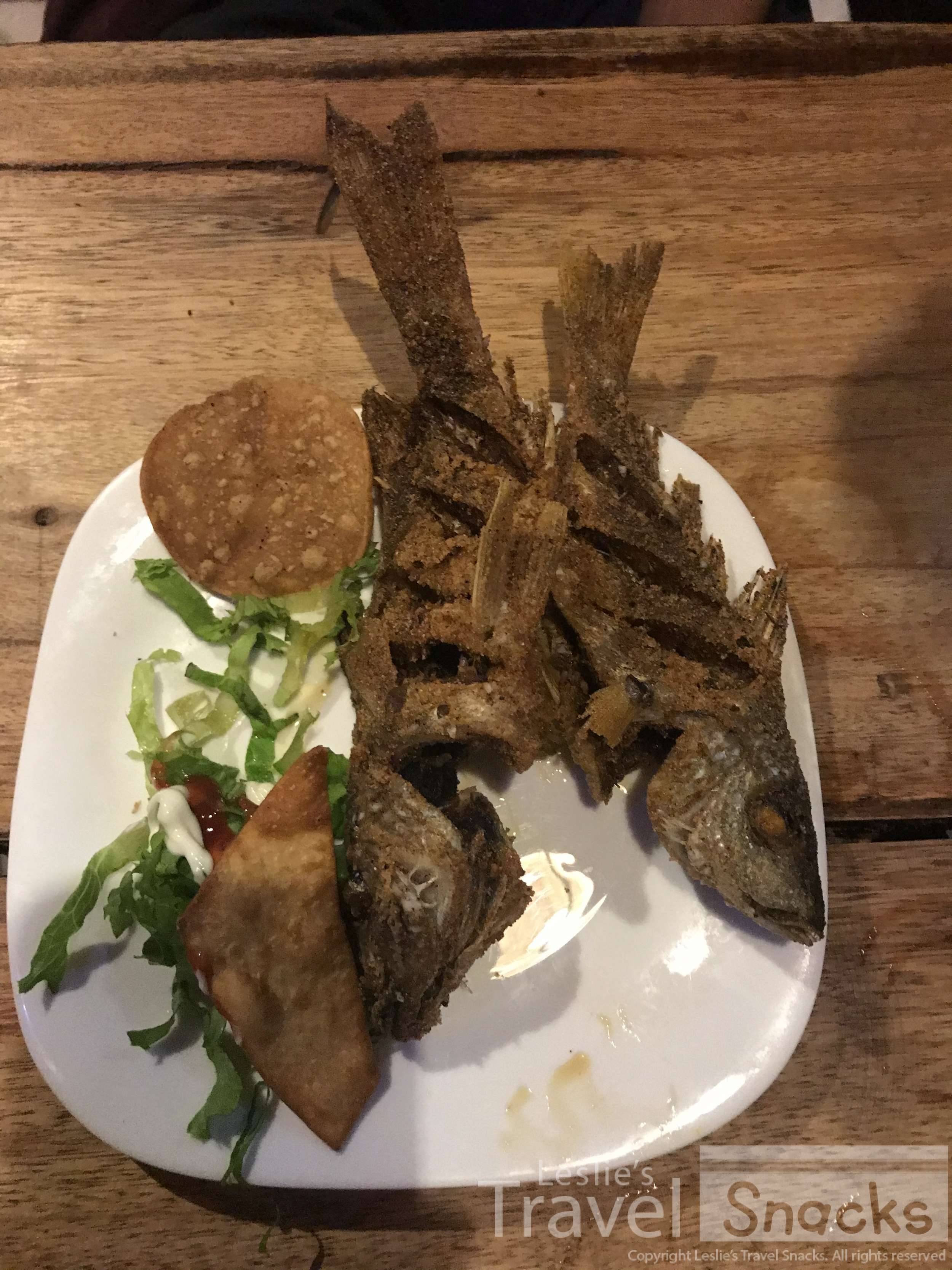 Bocas at Varvilla Bar. These fried fish were C1,000 ($2)